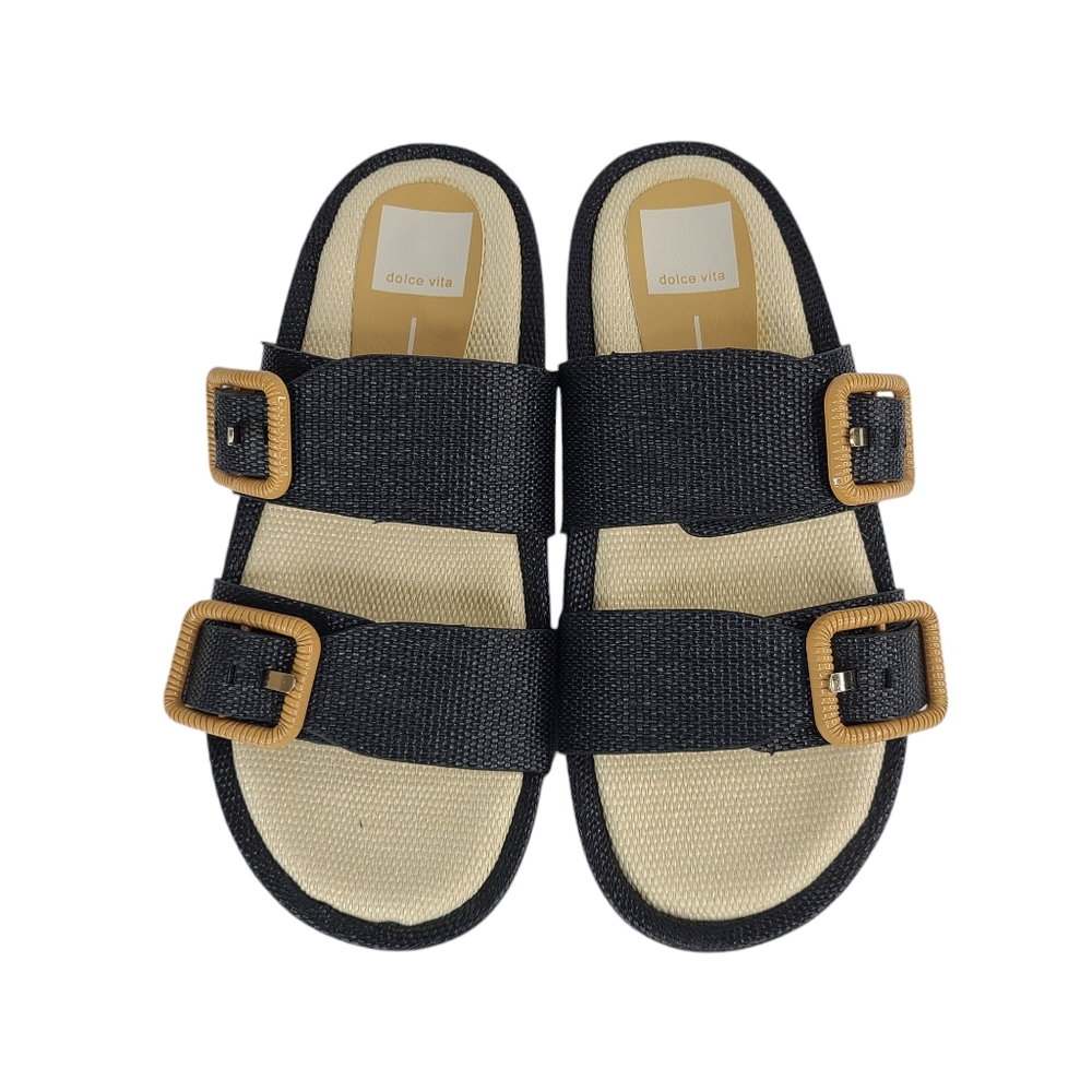 Dolce Vita Coryn black raffia double strap platform sandals size 7